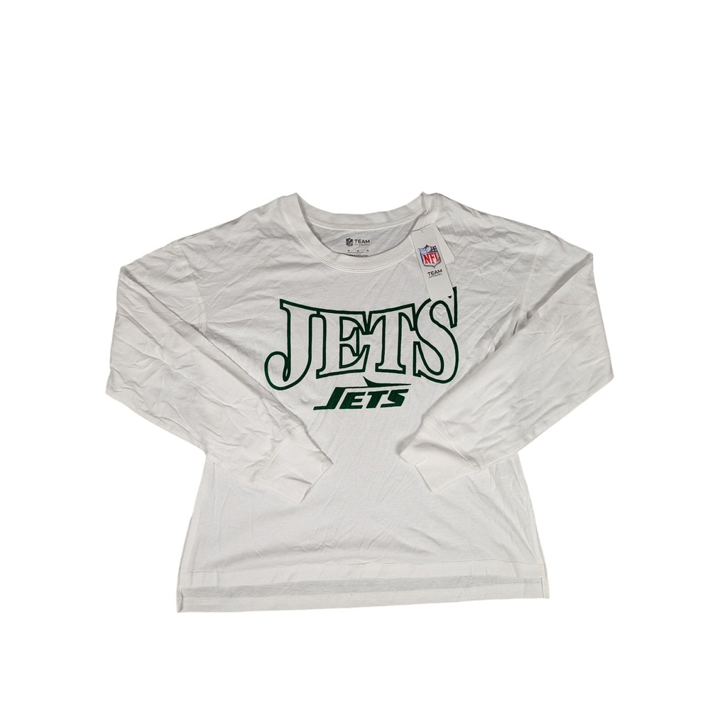 NFL New York Jets Long Sleeve T Shirt Team Apparel White Green Logo M‎